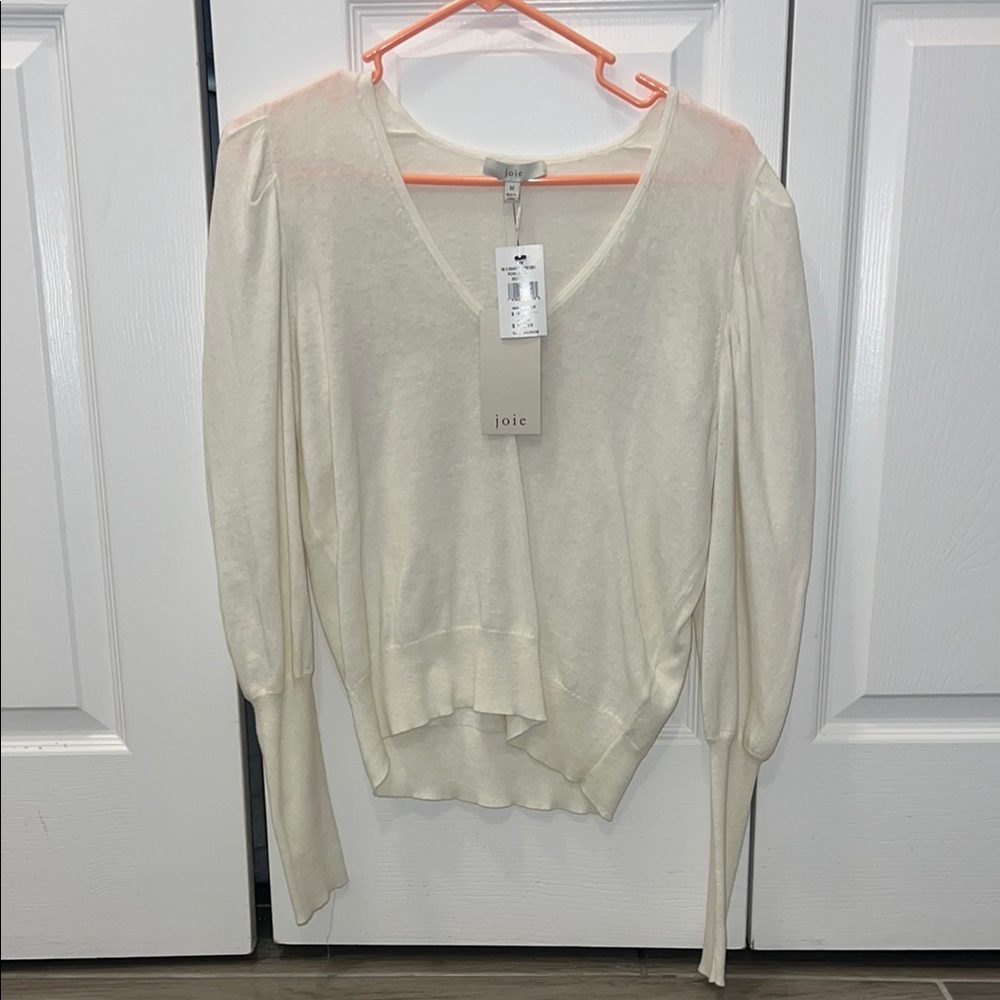 Joie Cream V-Neck Sweater Lightweight Knit